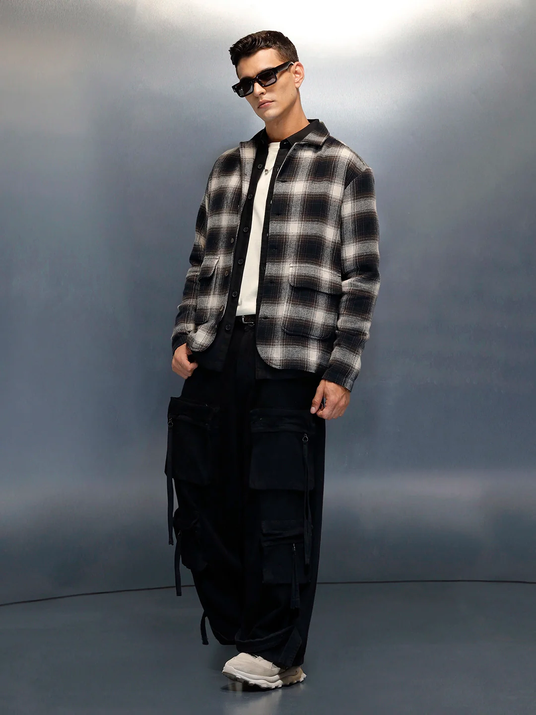 Men's Casual Regualr Fit Checkered Pattern Shacket | Black - Image 4