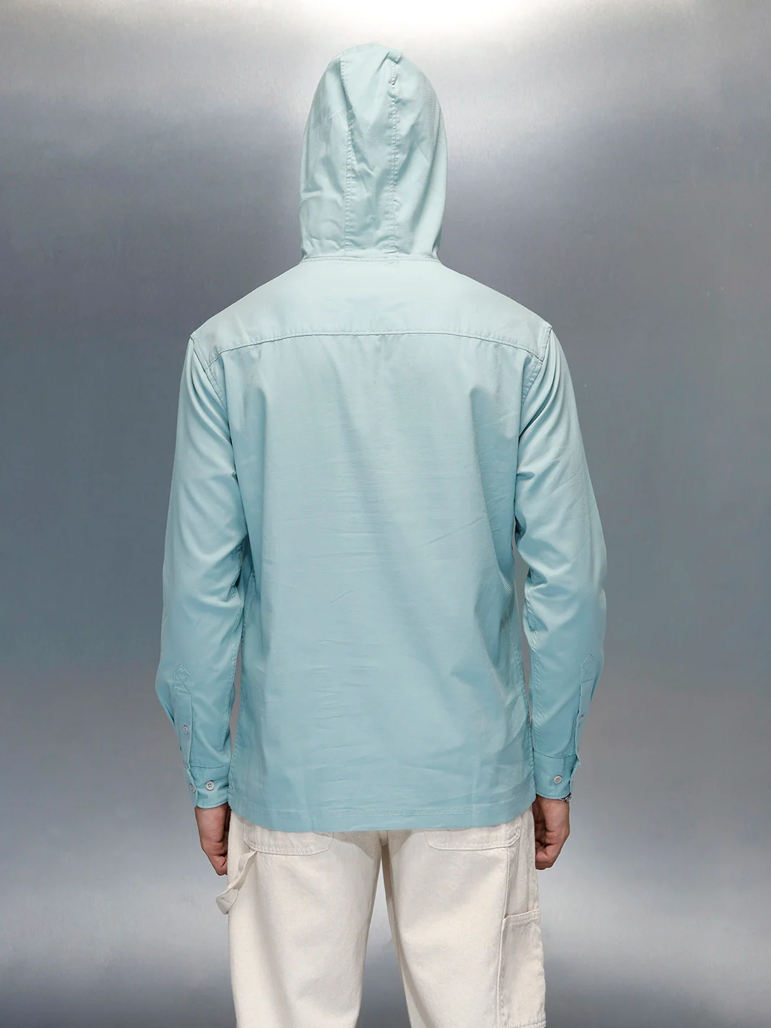 Men's Casual Regualr Fit Hooded Shirt With Patch Pocket | Green - Image 3