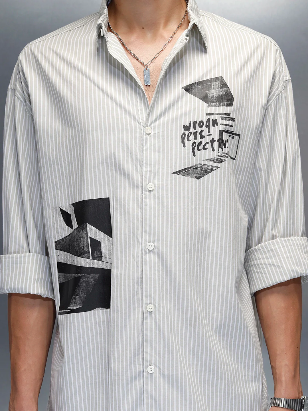 men's casual regualr fit placement print shirt | Green - Image 5
