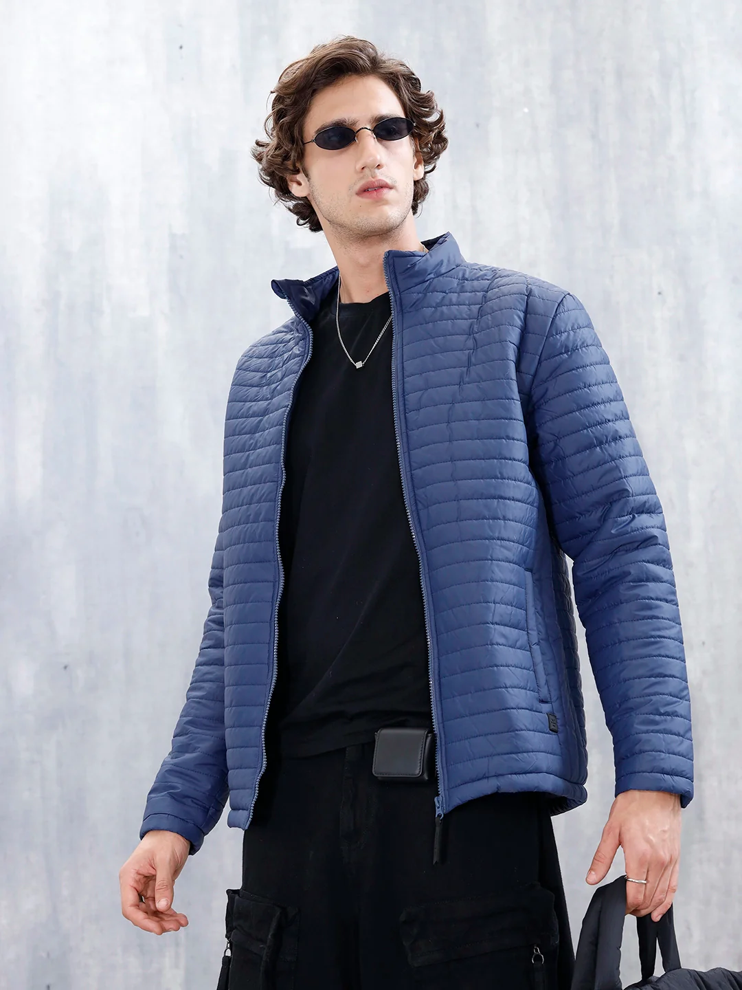 Men's Casual Regualr Fit Puffer Jacket  | Navy Blue - Image 3