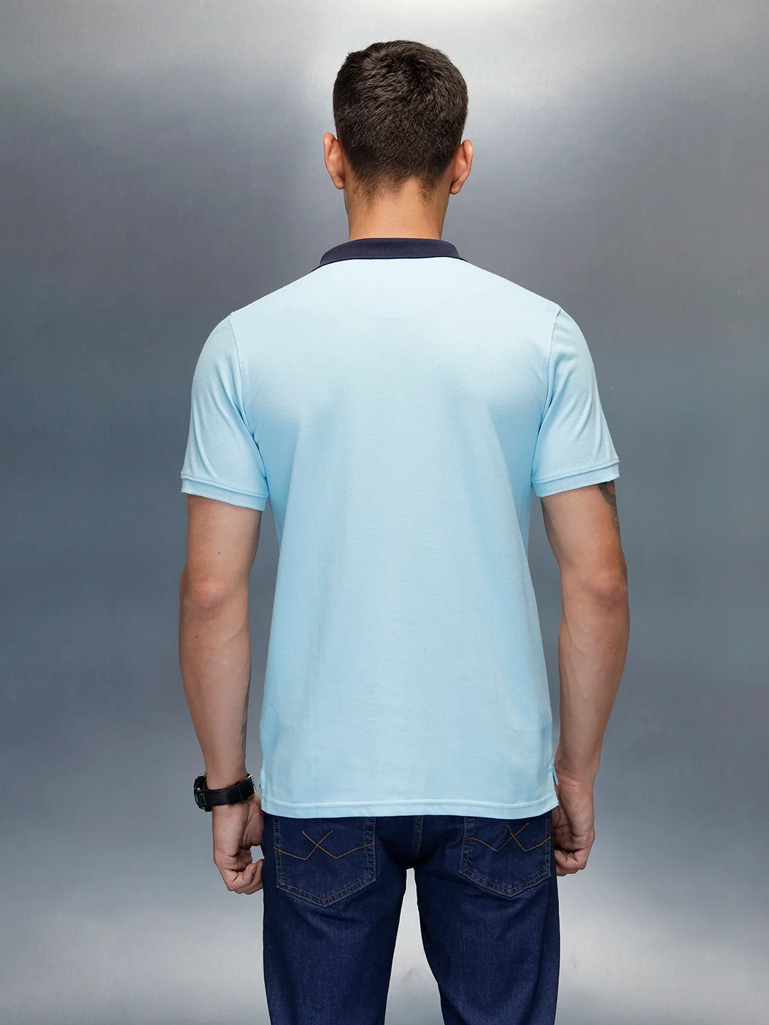 Men's Casual Regualr Fit Striped Patten Polo T-Shirt | Light Blue - Image 3