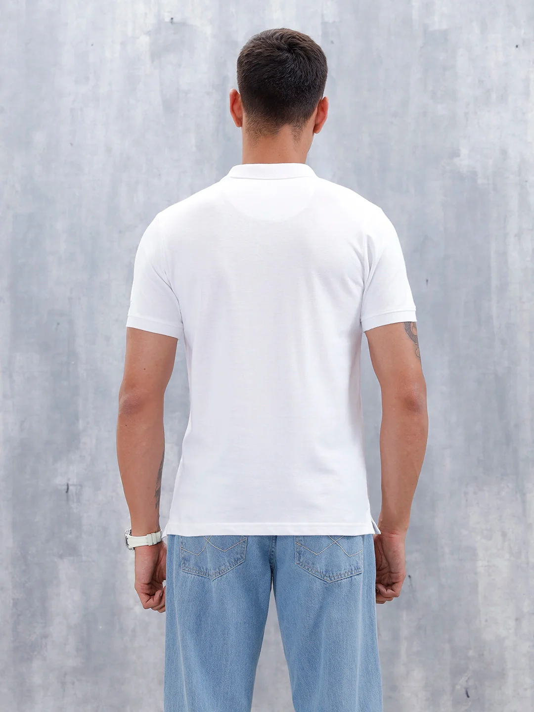 Men's Casual Regualr Fit Striped Pattern Polo T-Shirt | White - Image 3