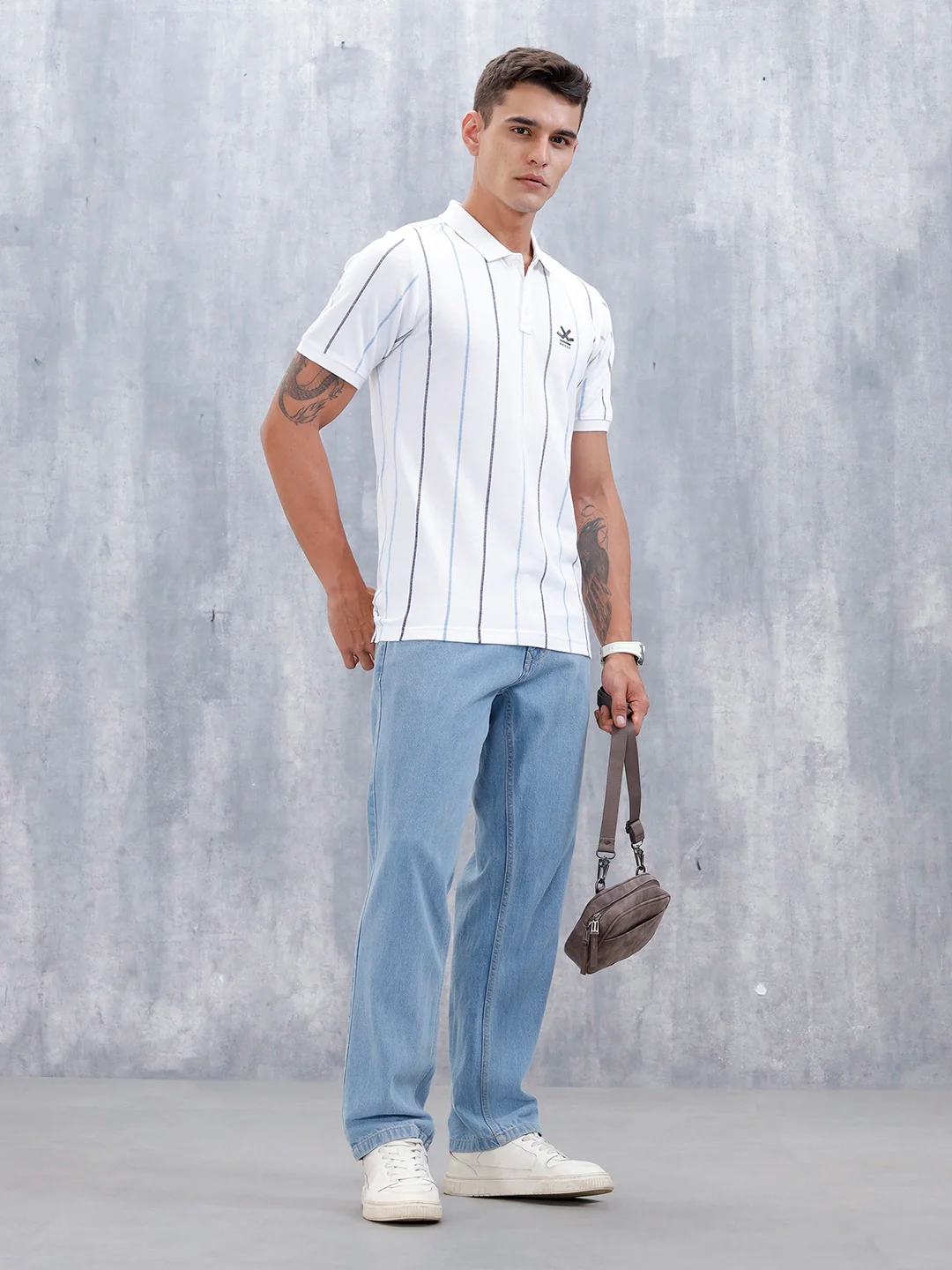 Men's Casual Regualr Fit Striped Pattern Polo T-Shirt | White - Image 4