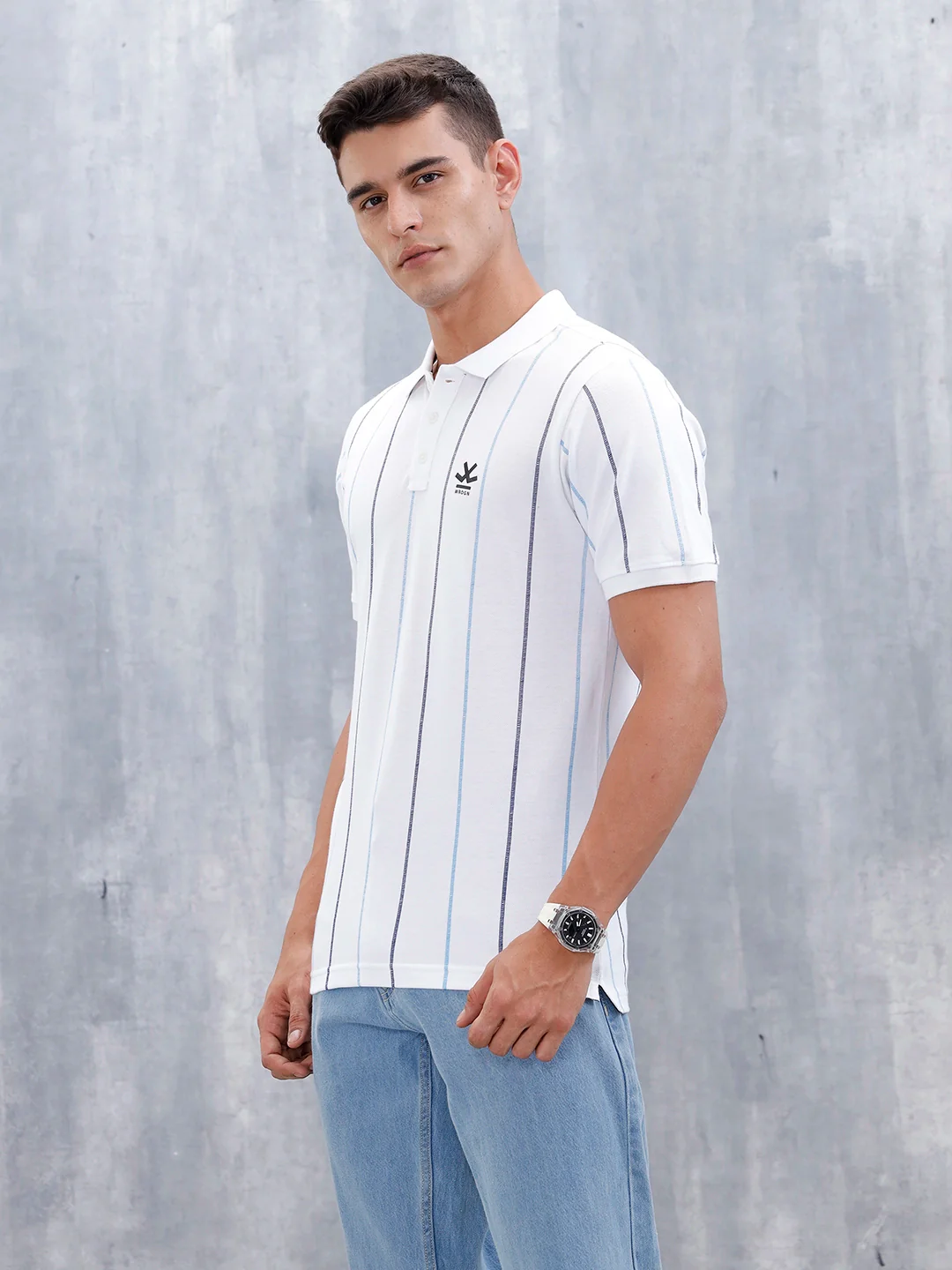 Men's Casual Regualr Fit Striped Pattern Polo T-Shirt | White - Image 6