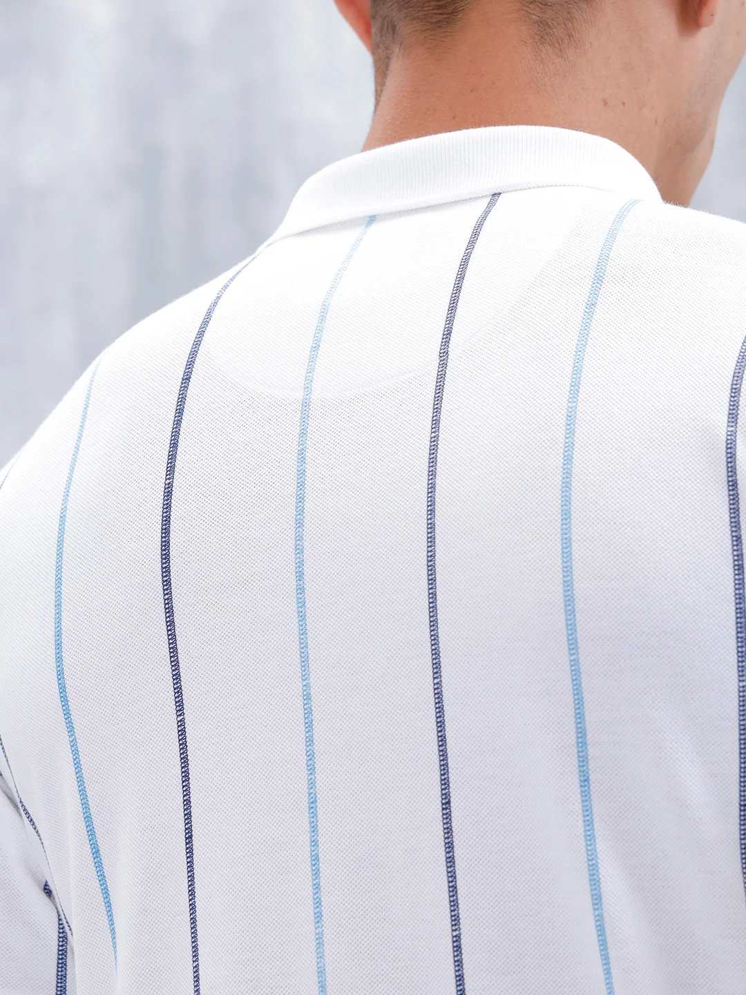 Men's Casual Regualr Fit Striped Pattern Polo T-Shirt | White - Image 7