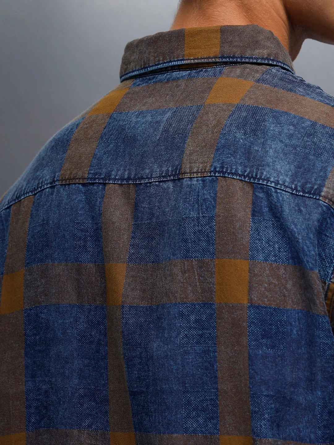 Men's casual regular fit checkered pattern shirt | Brown - Image 5