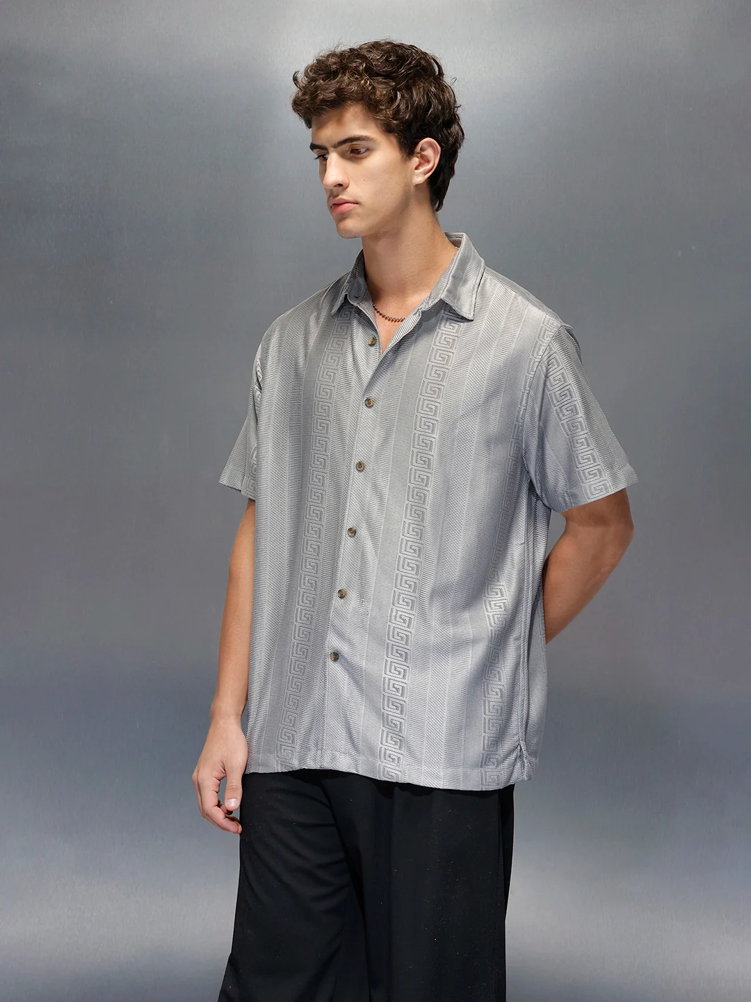 Men's Casual Regular Fit Half Sleeve Shirt  |  Grey - Image 4