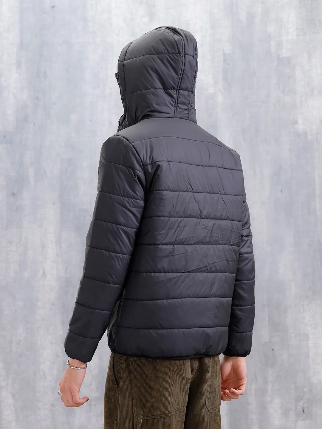 Men's Casual Regular Fit Hooded Puffer Jacker | Black - Image 3