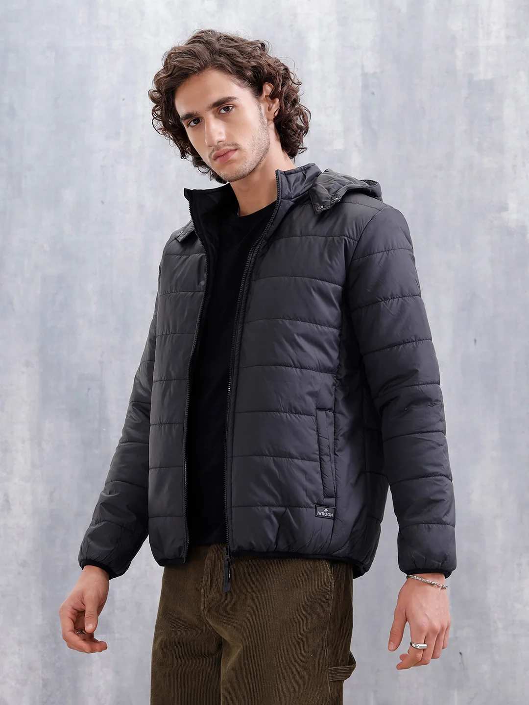 Men's Casual Regular Fit Hooded Puffer Jacker | Black - Image 4