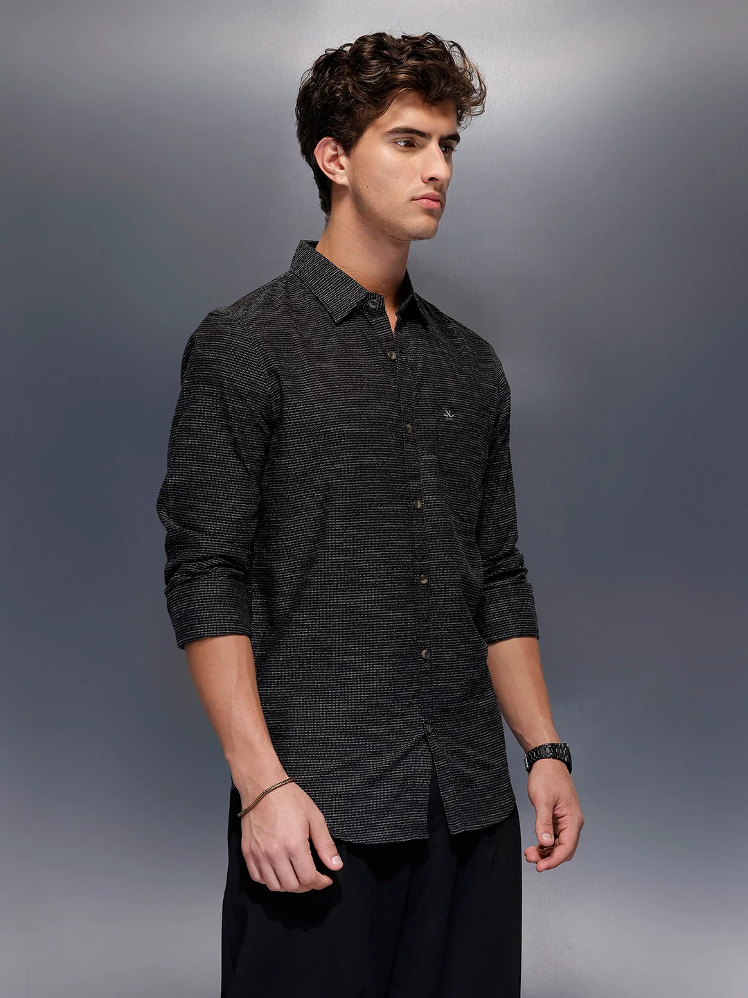 Men's Casual Regular Fit Shirt   |  Black - Image 4