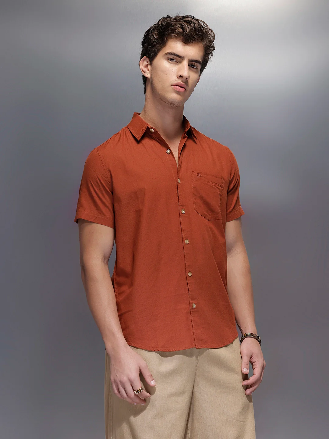 Men's Casual Regular Fit Shirt   |  Brown - Image 4
