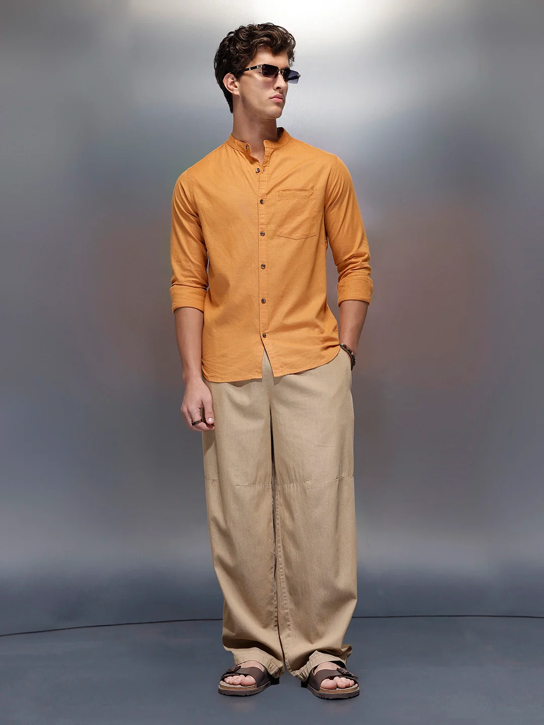 Men's Casual Regular Fit Shirt   |  Yellow - Image 2