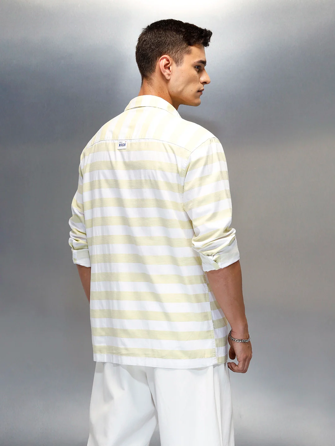 Men's Casual Regular Fit Striped Pattern Shirt | Green - Image 3