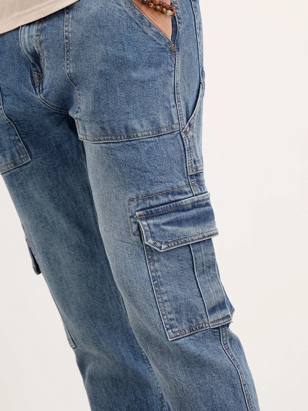 Relaxed Fit Cargo Denim Jeans | Blue - Image 5
