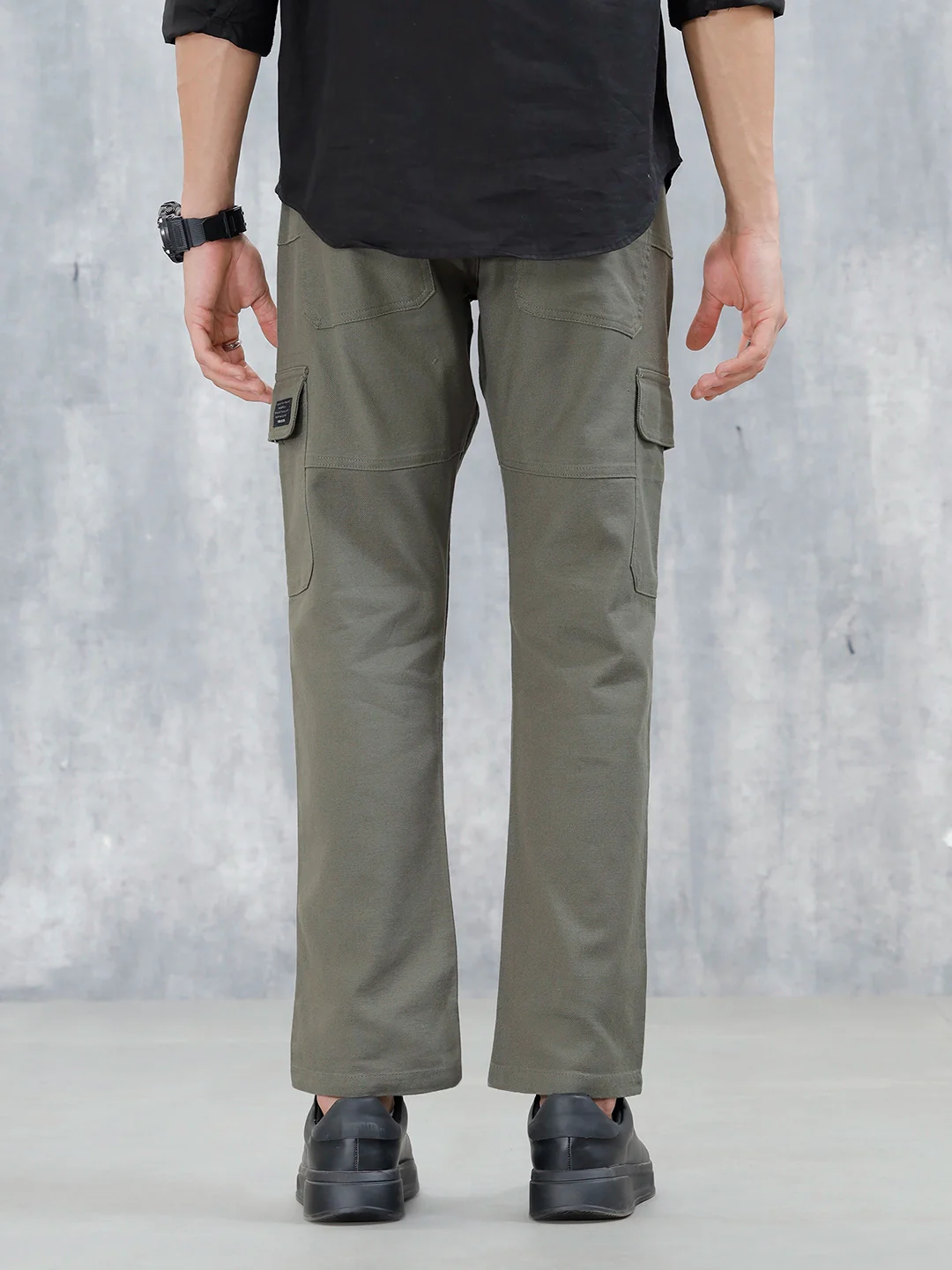 Men's Casual Relaxed Fit Cargo Trousers | Green - Image 3