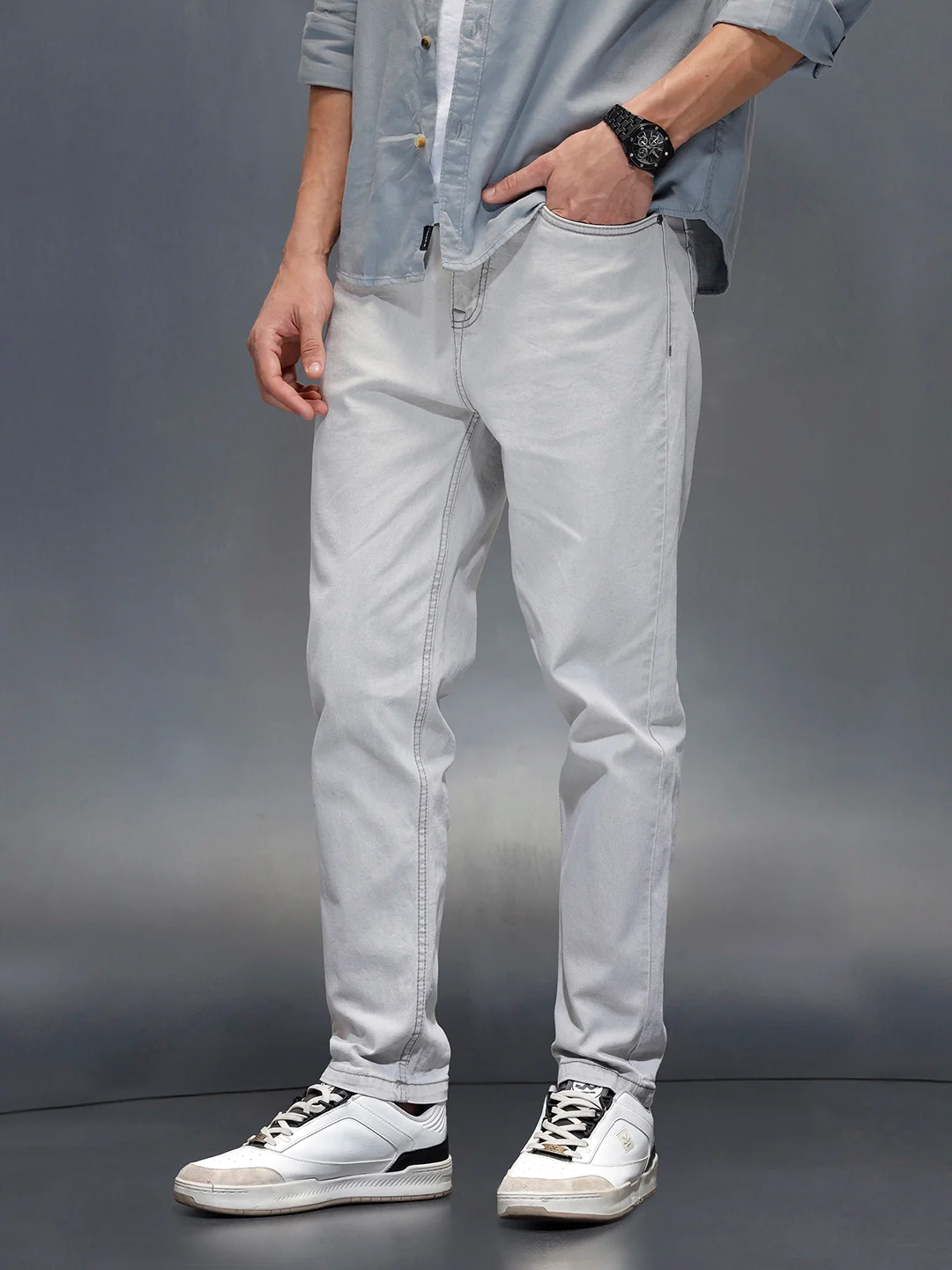 Men's casual slim ankle fit jeans | Grey - Image 4