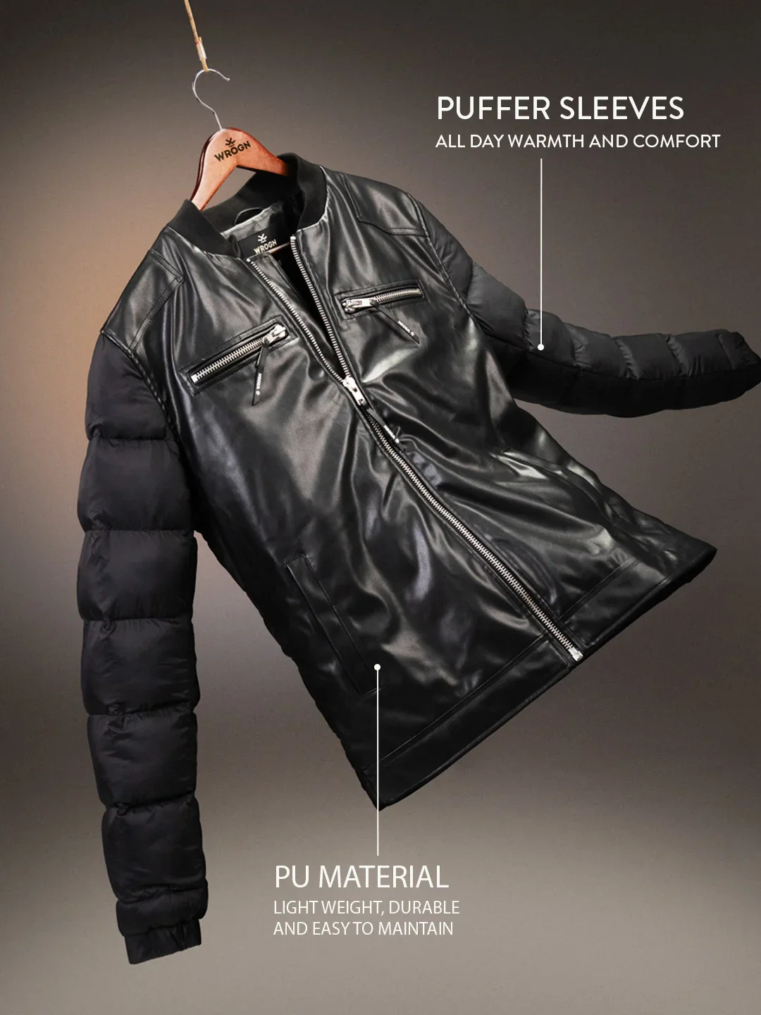 Men's Casual Slim Fit Biker Jacket | Black - Image 3