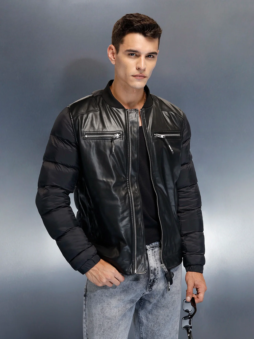 Men's Casual Slim Fit Biker Jacket | Black - Image 5