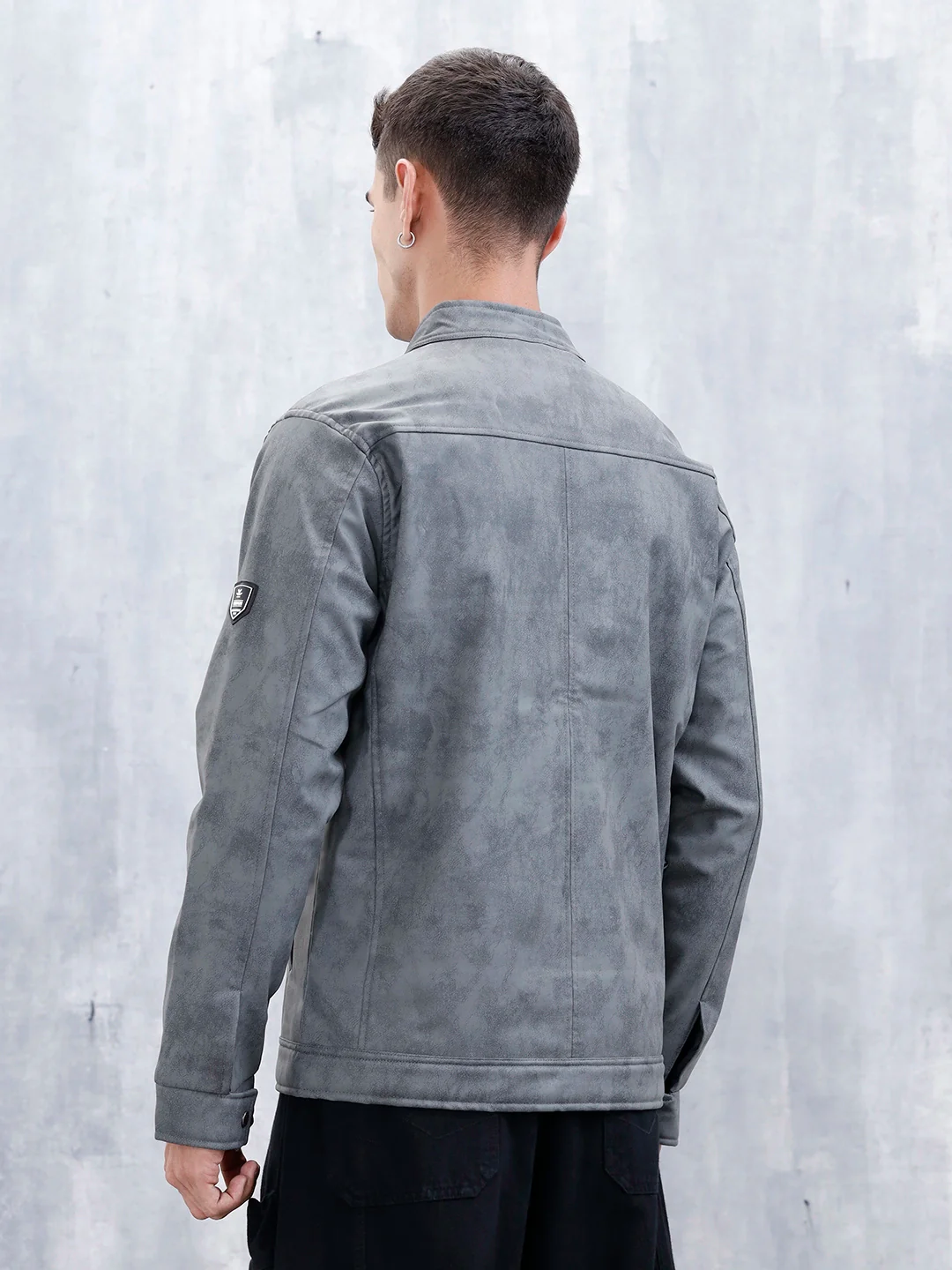 Men's Casual Slim Fit Biker Jacket | Grey - Image 3