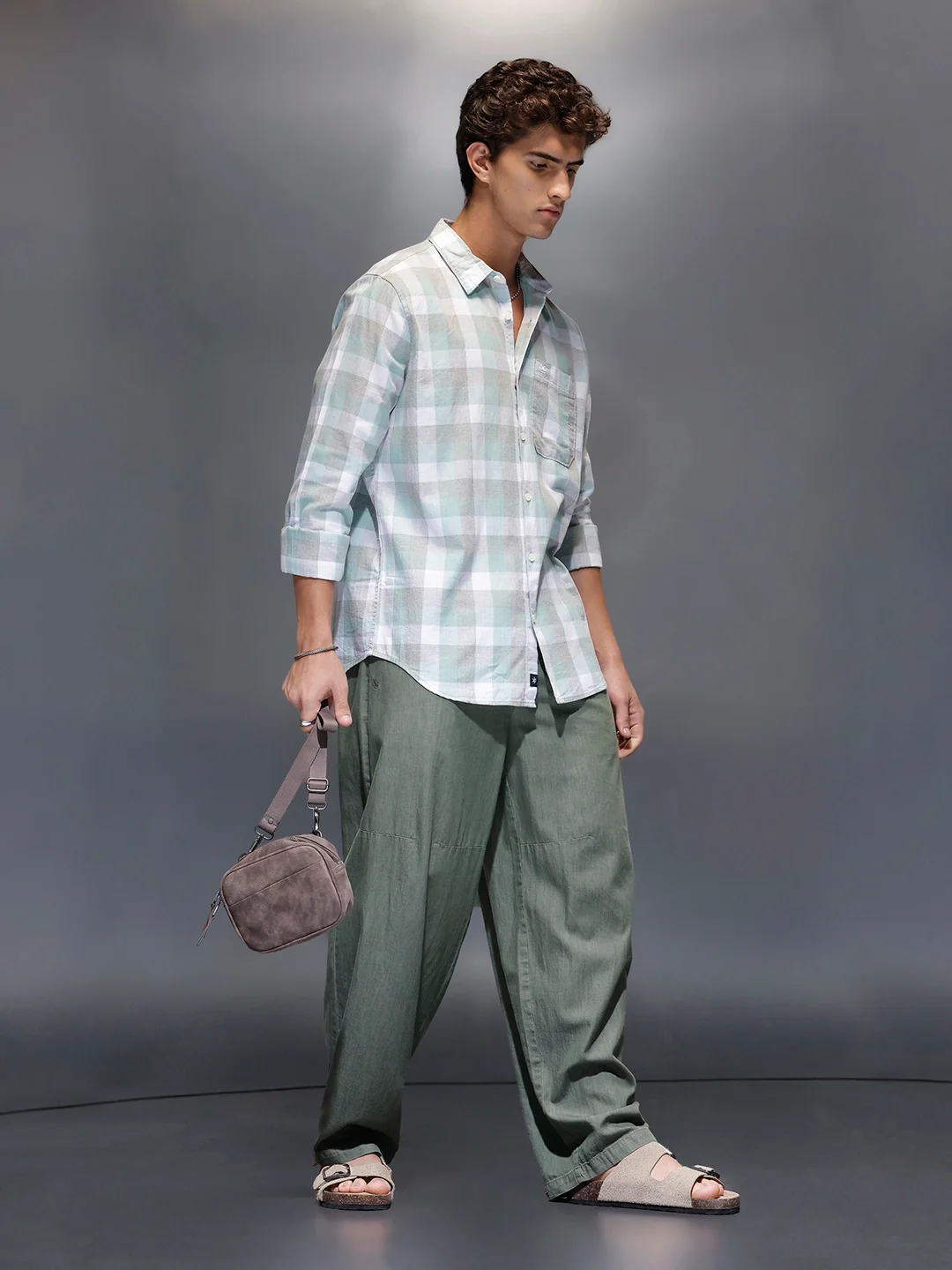 Men's Casual Slim Fit Checkered Shirt  |  Green - Image 2