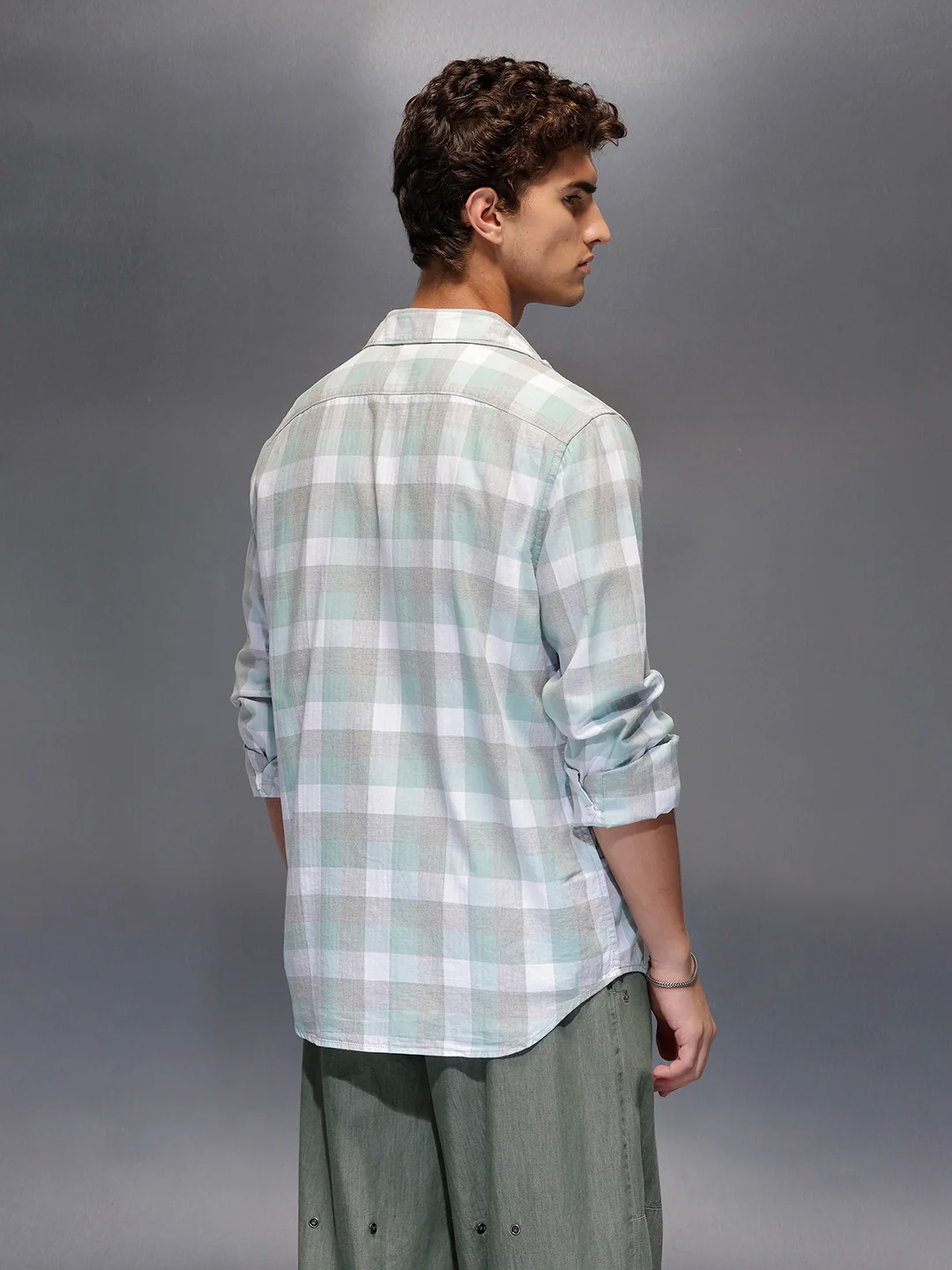 Men's Casual Slim Fit Checkered Shirt  |  Green - Image 3