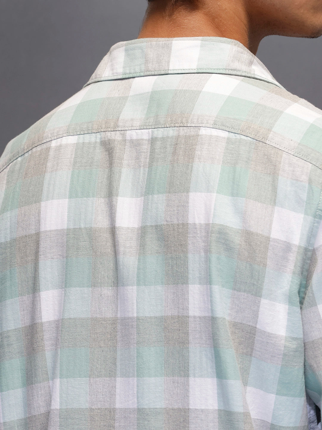 Men's Casual Slim Fit Checkered Shirt  |  Green - Image 5