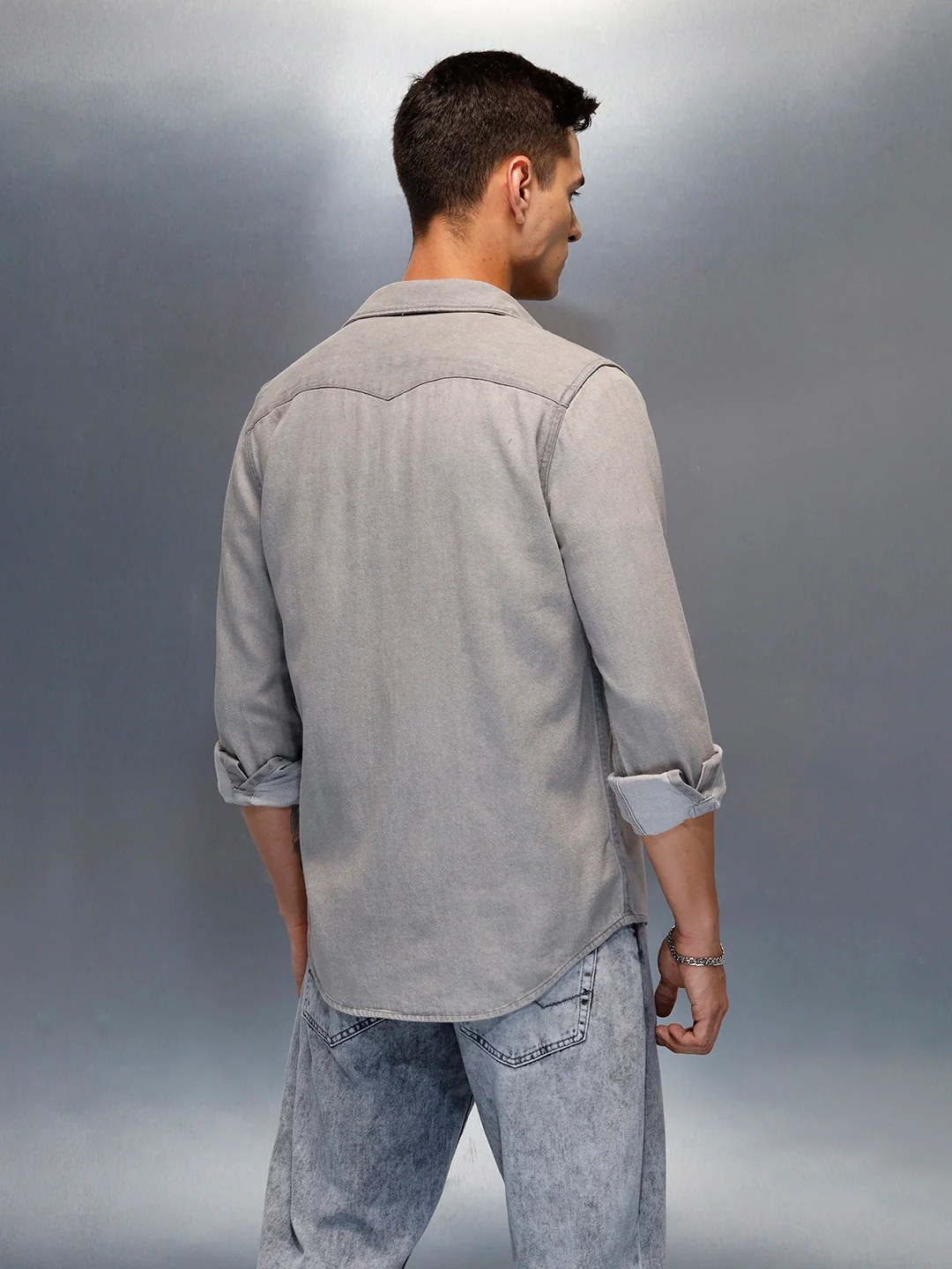 Men's Casual Slim Fit Denim Shirt | Grey - Image 3