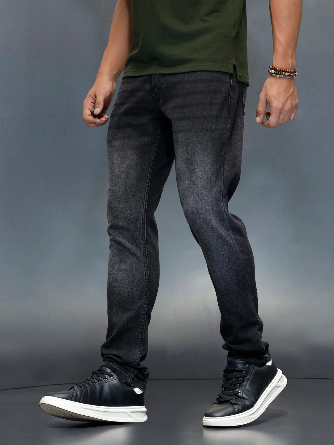 Men's Casual Slim Fit Jeans | Dark Grey - Image 4