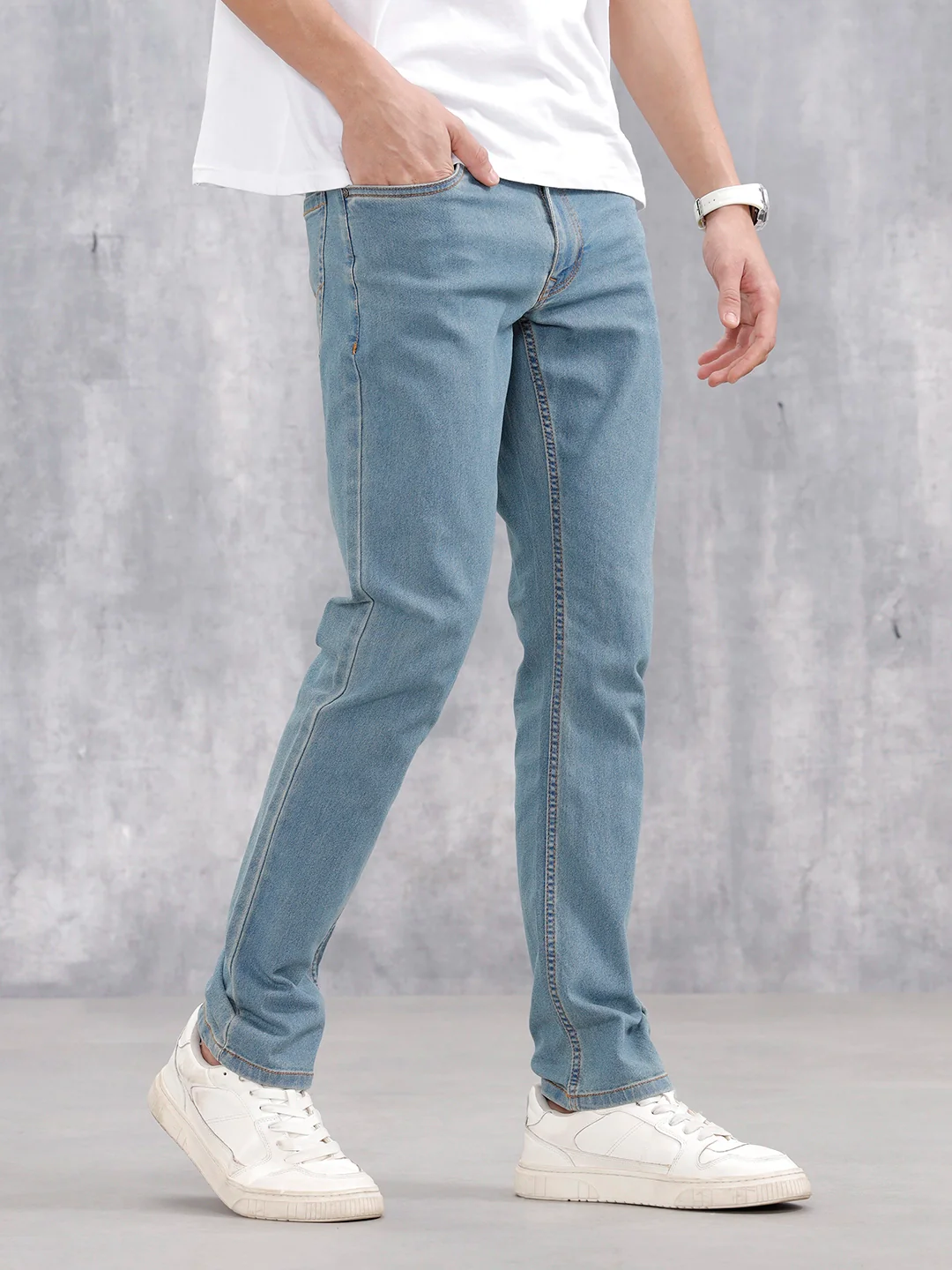 Men's Casual Slim Fit Jeans | Med Stone - Image 4
