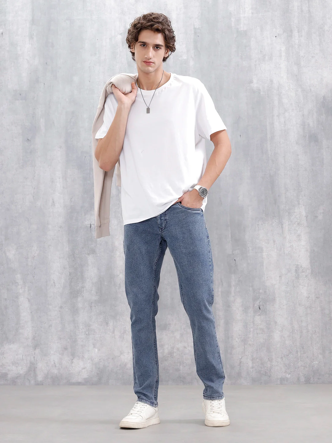 Men's Casual Slim Fit Jeans | Med Stone - Image 2