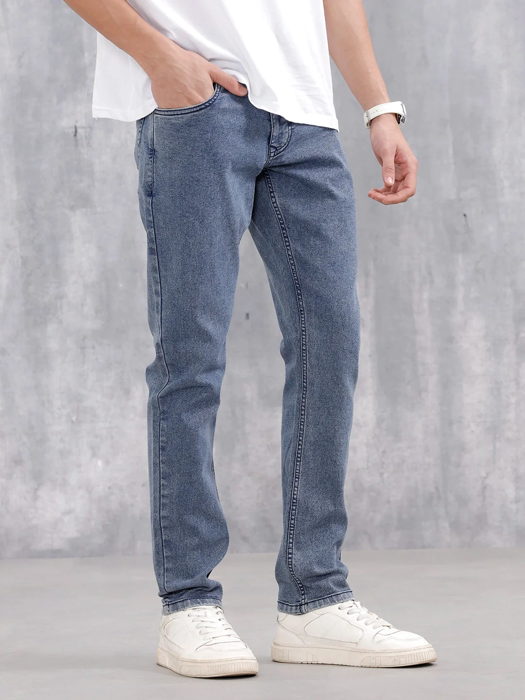 Men's Casual Slim Fit Jeans | Med Stone - Image 4