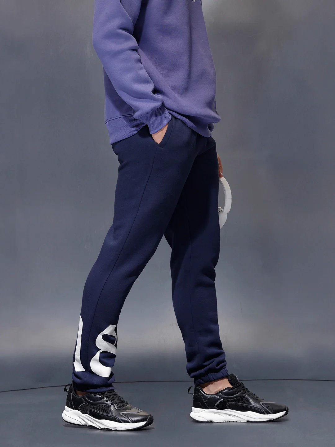 Men's casual slim fit jogger with placement graphic print | Navy Blue - Image 4