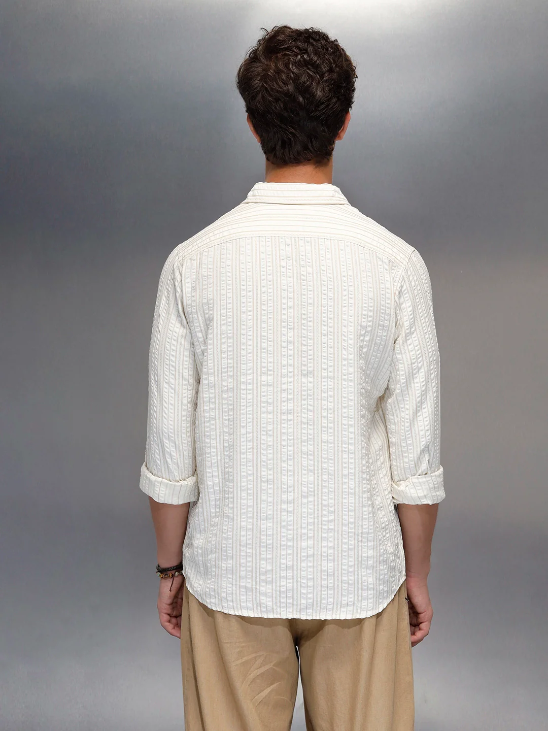 men's casual slim fit shirt  | Beige - Image 3