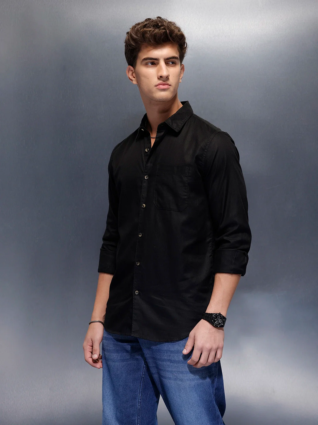 Men's Casual Slim Fit Shirt  | Black - Image 4