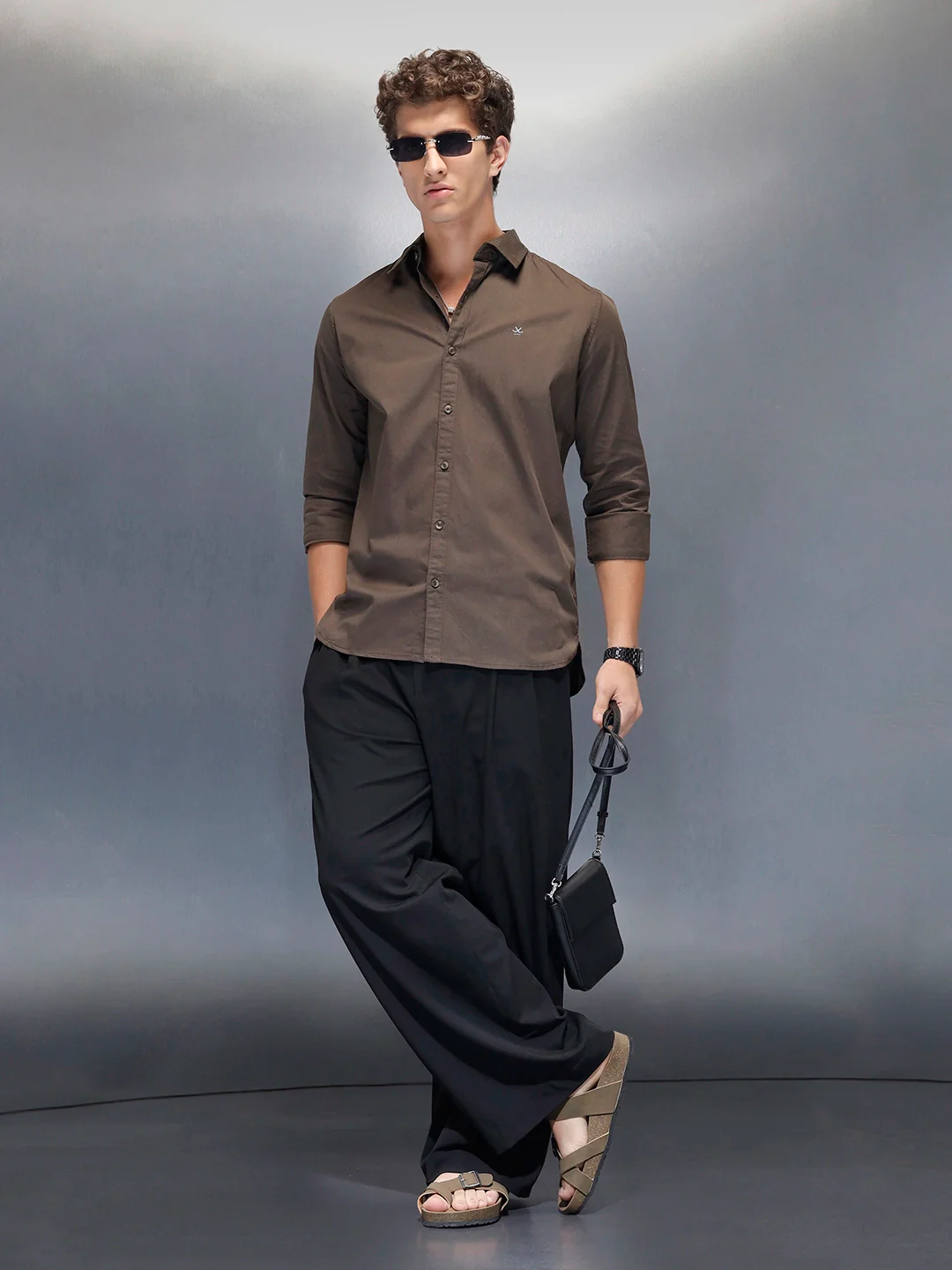 Men's casual slim fit shirt | Brown - Image 2