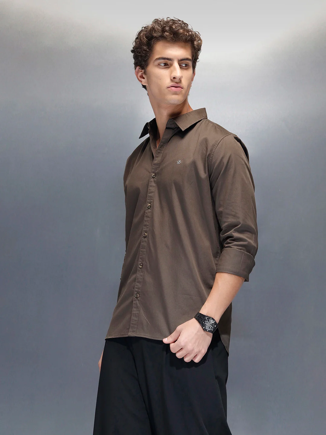 Men's casual slim fit shirt | Brown - Image 4