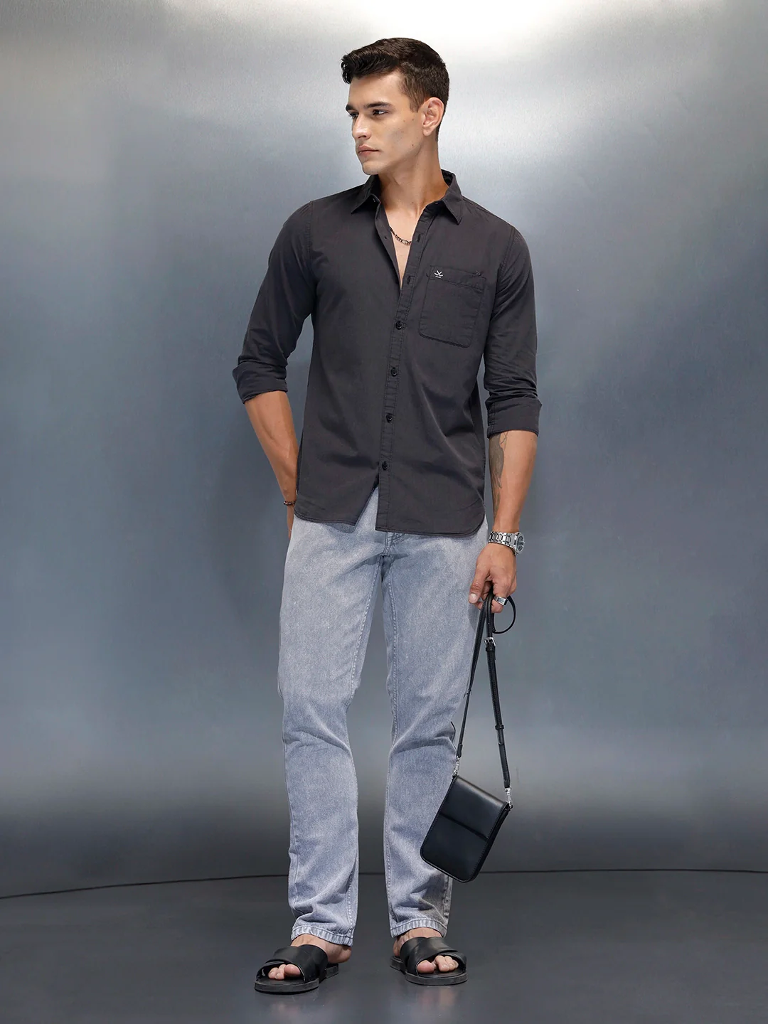 Men's Casual Slim Fit Shirt | Grey - Image 2