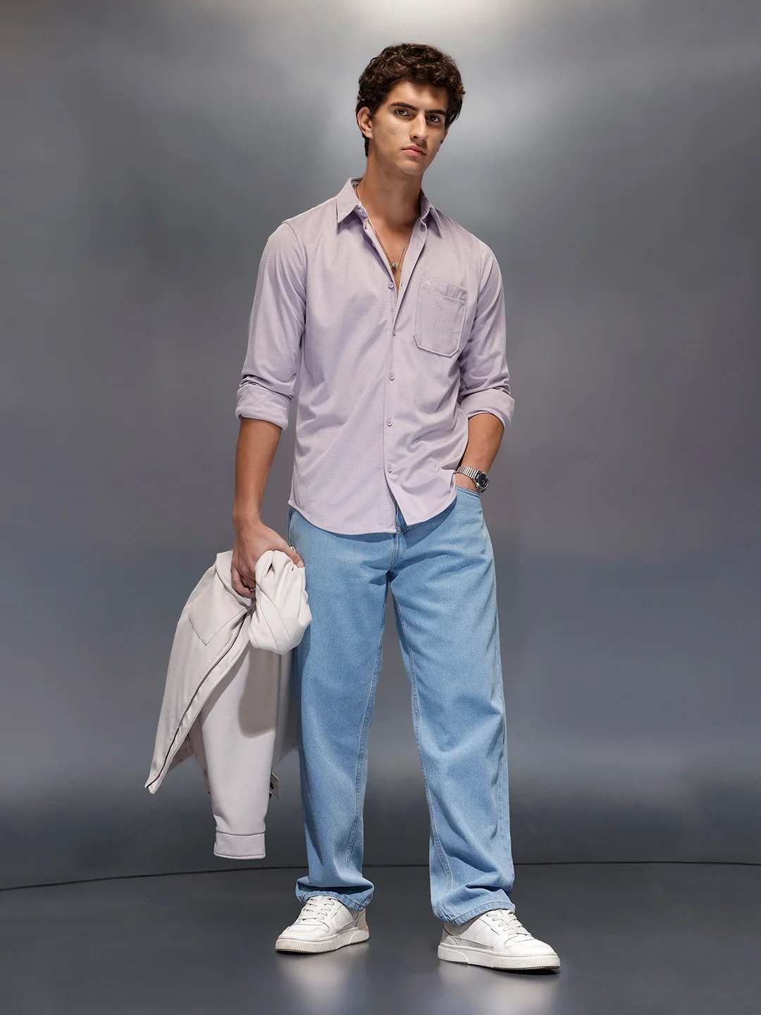 Men's Casual Slim Fit Solid Shirt  |  Purple - Image 2