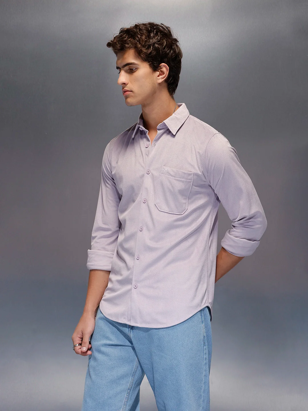 Men's Casual Slim Fit Solid Shirt  |  Purple - Image 3
