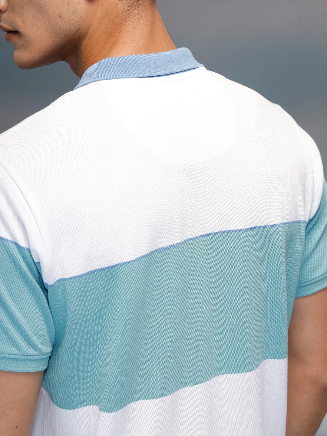 Men's Casual Slim Fit Striped Patten Polo T-Shirt | Teal - Image 5
