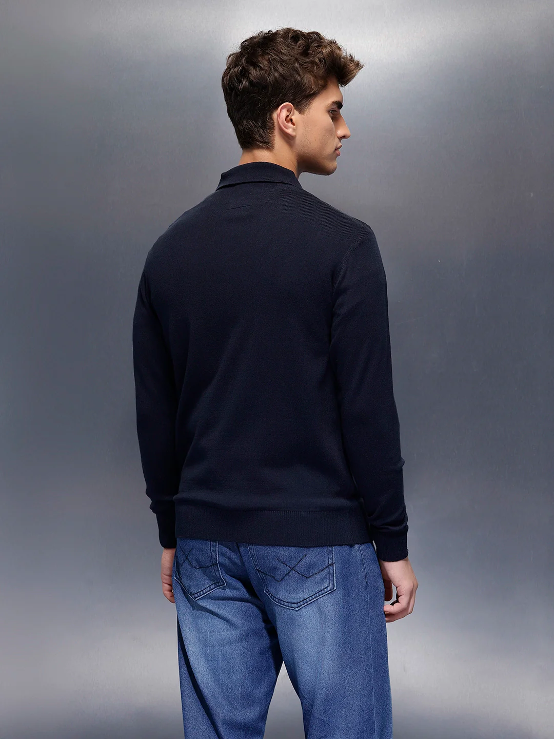 Men's Casual Slim Fit Sweater  | Navy Blue - Image 3