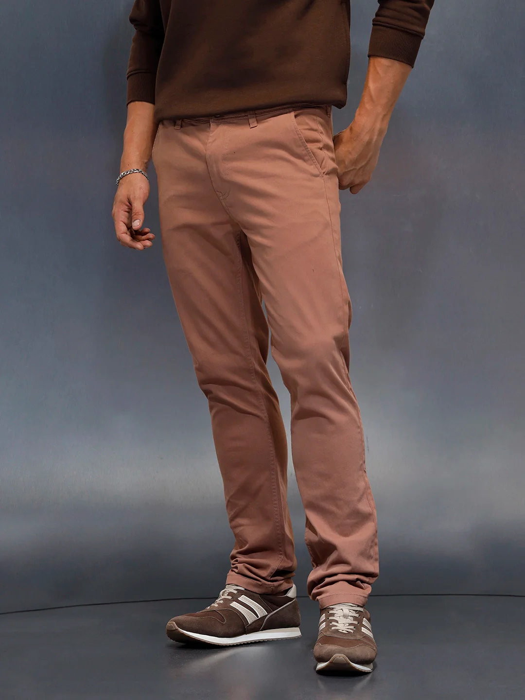 Men's Casual Slim Fit Trousers | Brown - Image 4