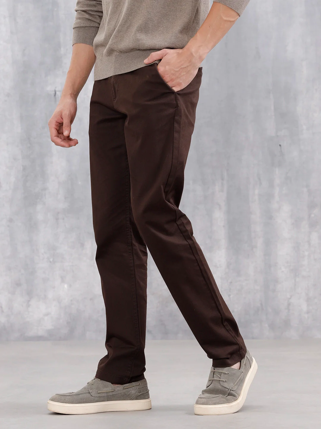 Men's Casual Slim Fit Trousers | Brown - Image 4