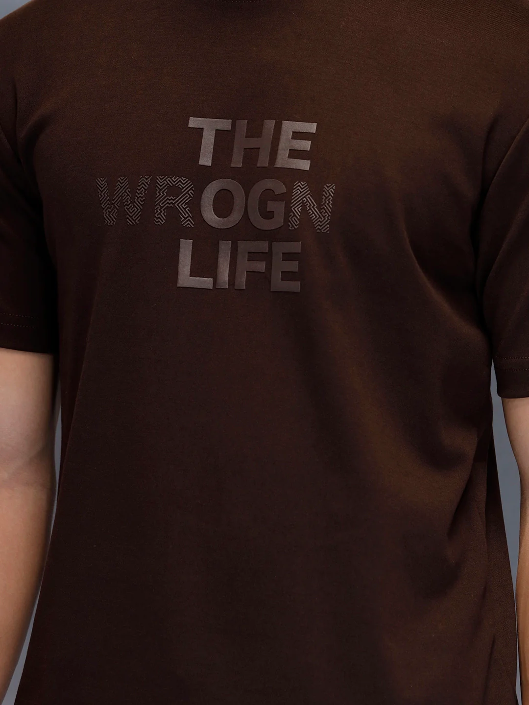 Men's Casual Slim Fit Tshirt with tonal 3D graphic print  | Brown - Image 5