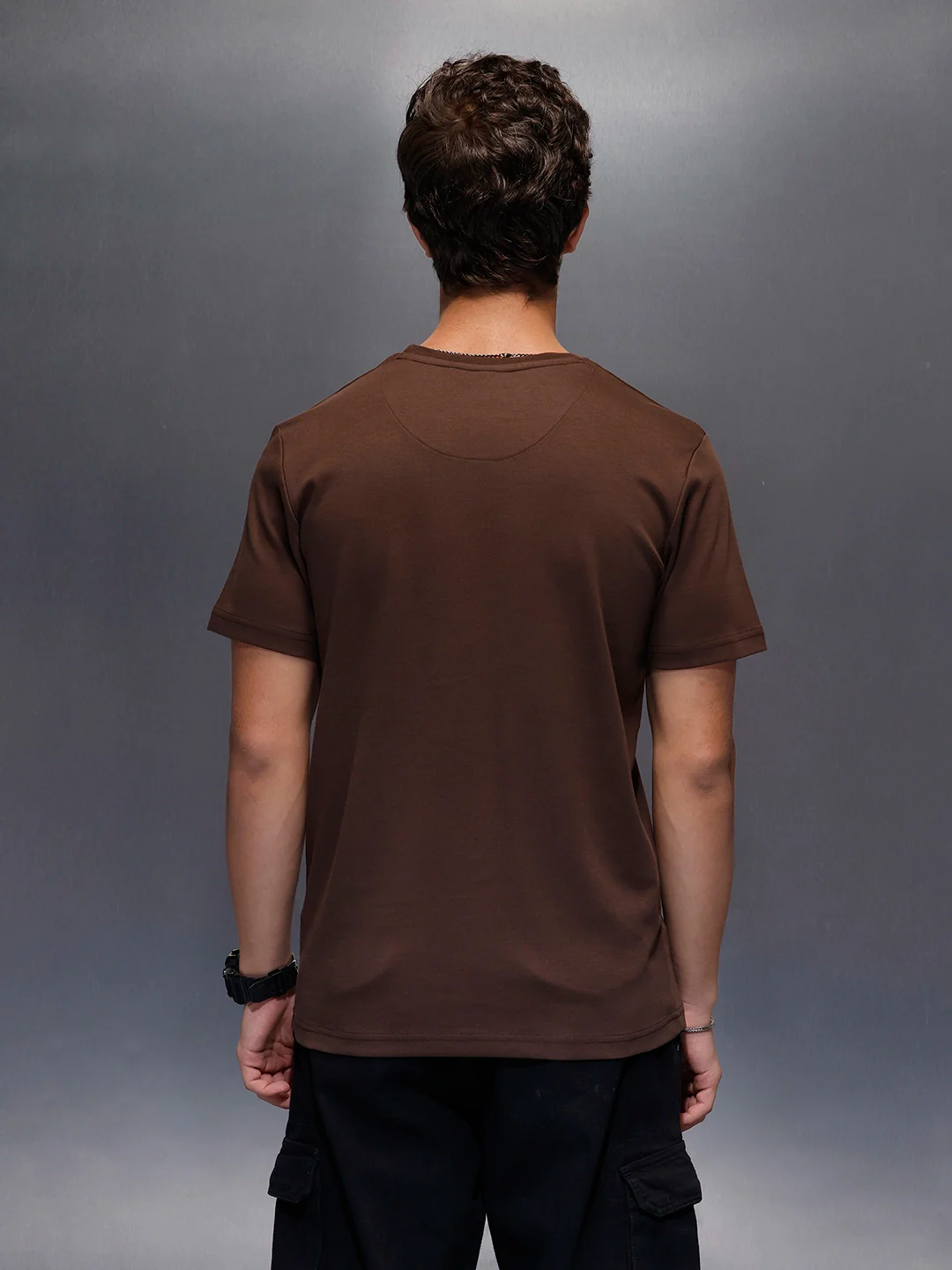 Men's Casual Slim Fit Wrogn Branded Tee  |  Brown - Image 3