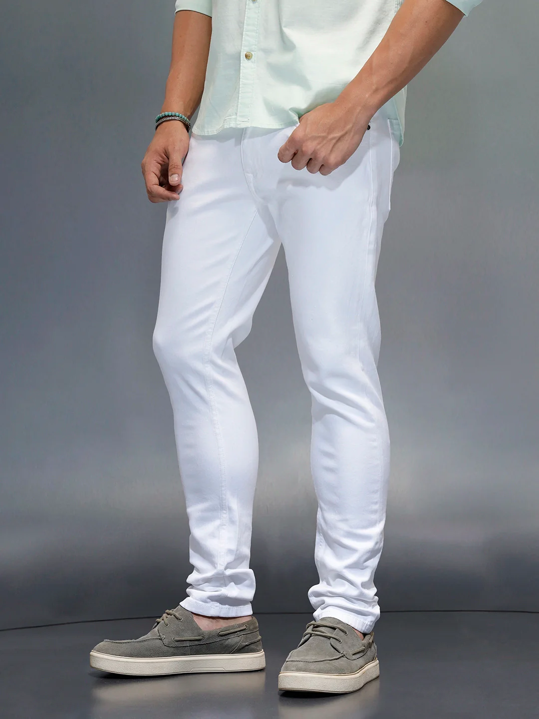 Men's Casual Slim Tapered Fit Jeans | White - Image 4
