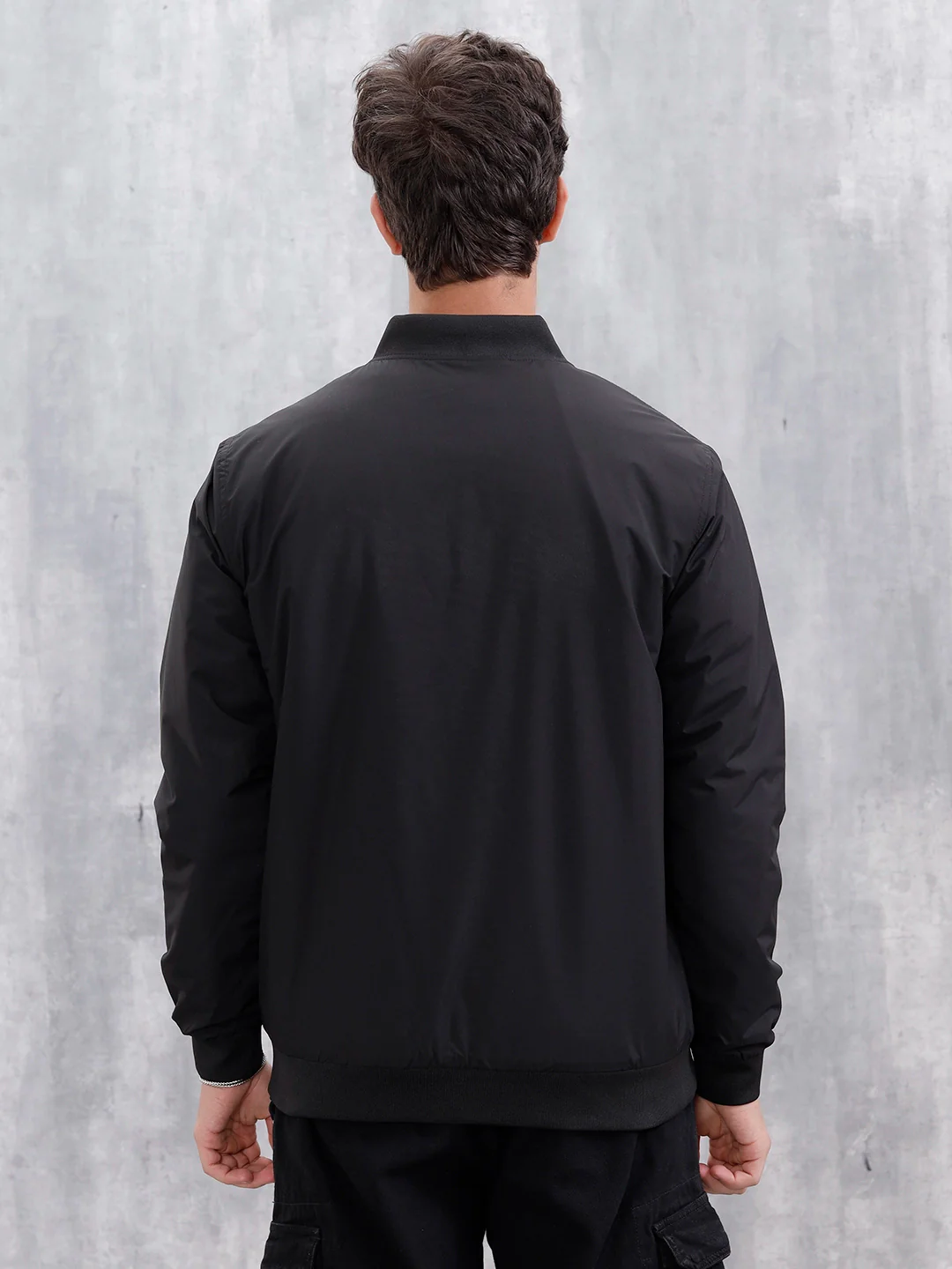 Men's Casual Solid Bomber Jacket | Black - Image 3