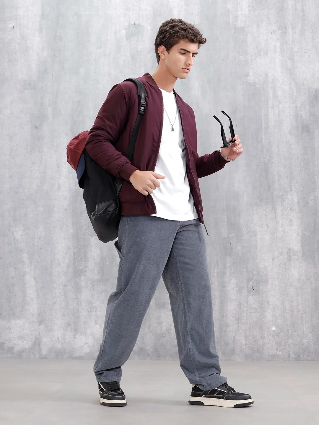 Men's Casual Solid Bomber Jacket | Maroon - Image 2