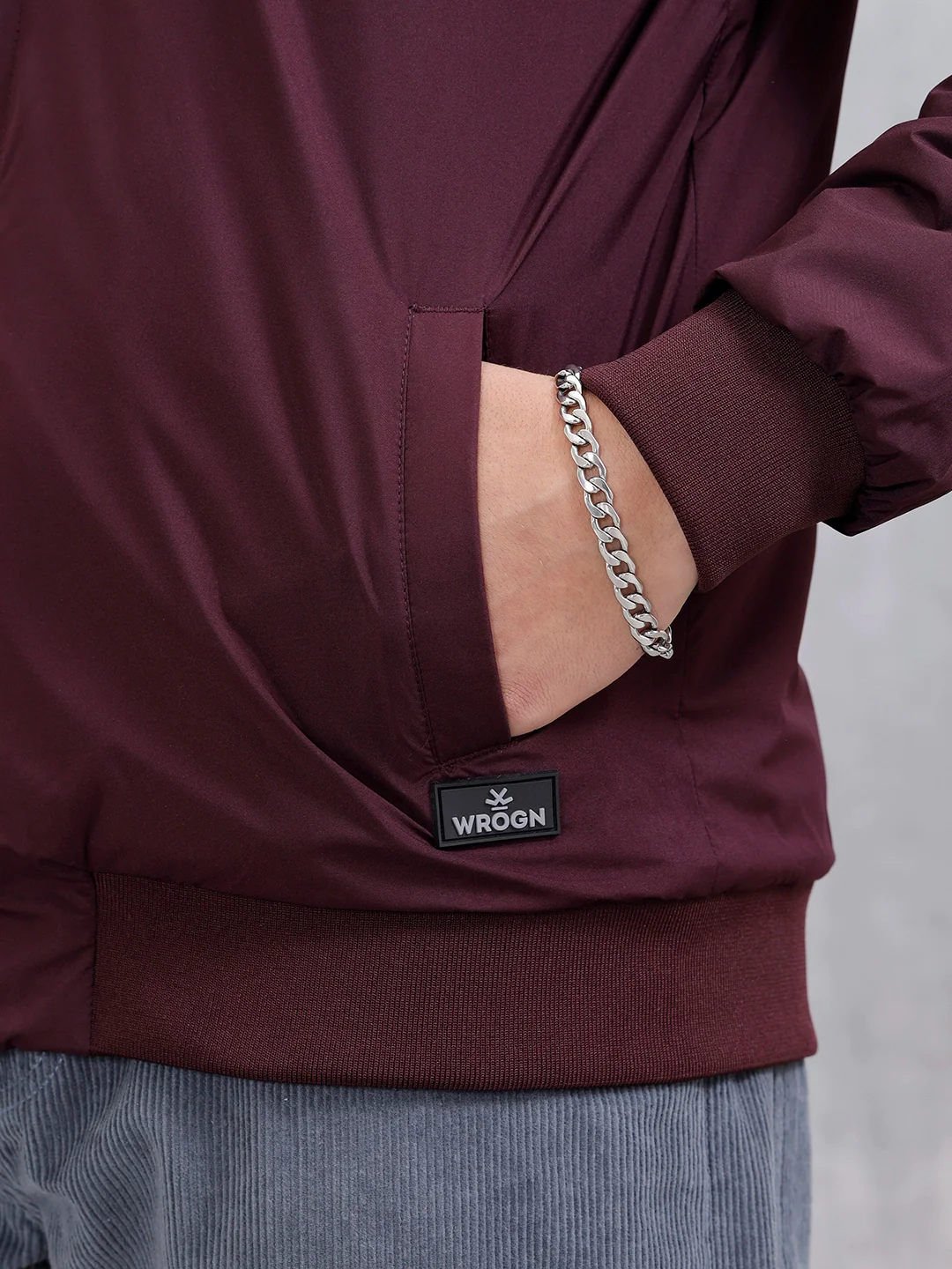 Men's Casual Solid Bomber Jacket | Maroon - Image 5