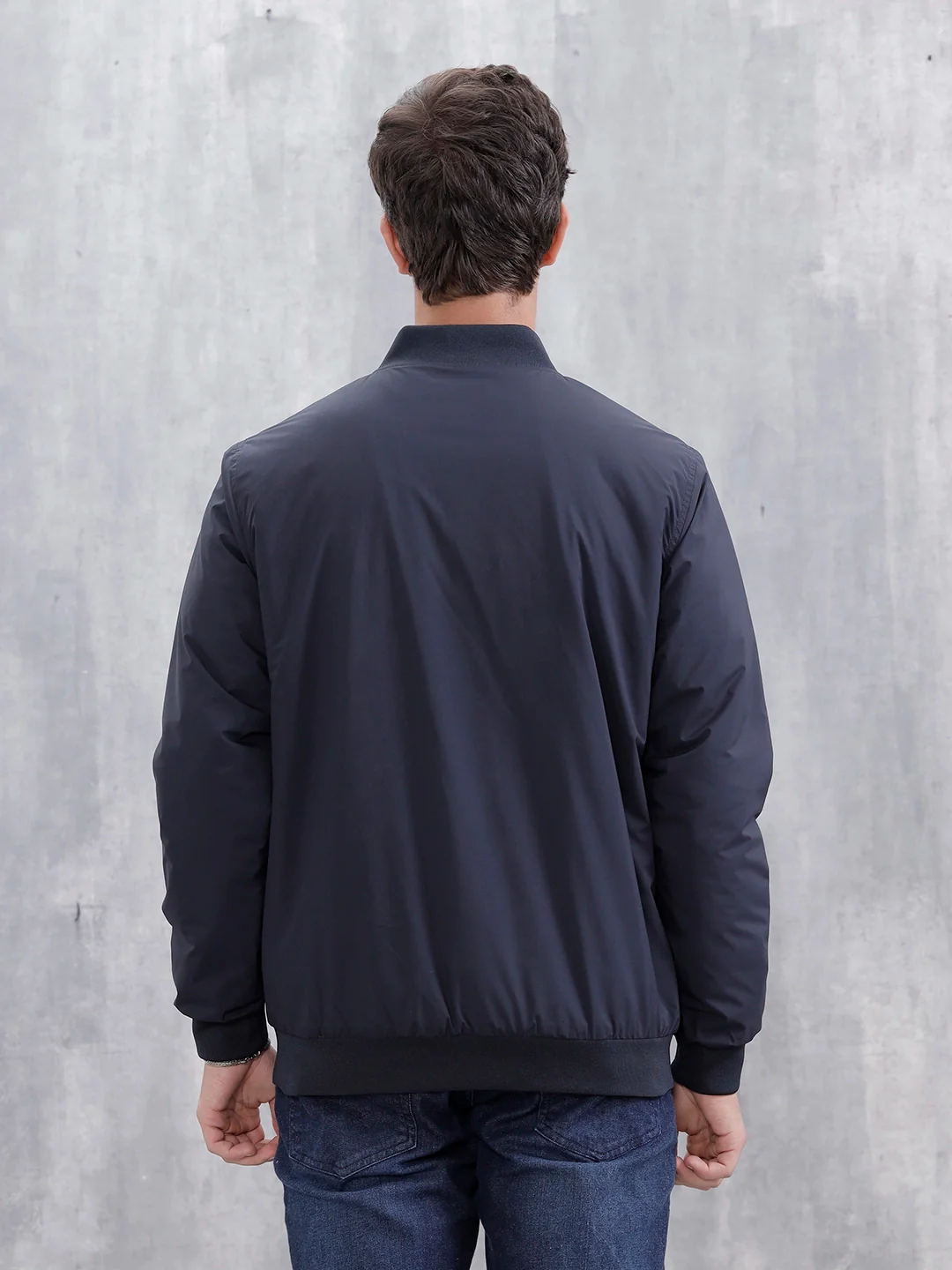 Men's Casual Solid Bomber Jacket  | Navy Blue - Image 3